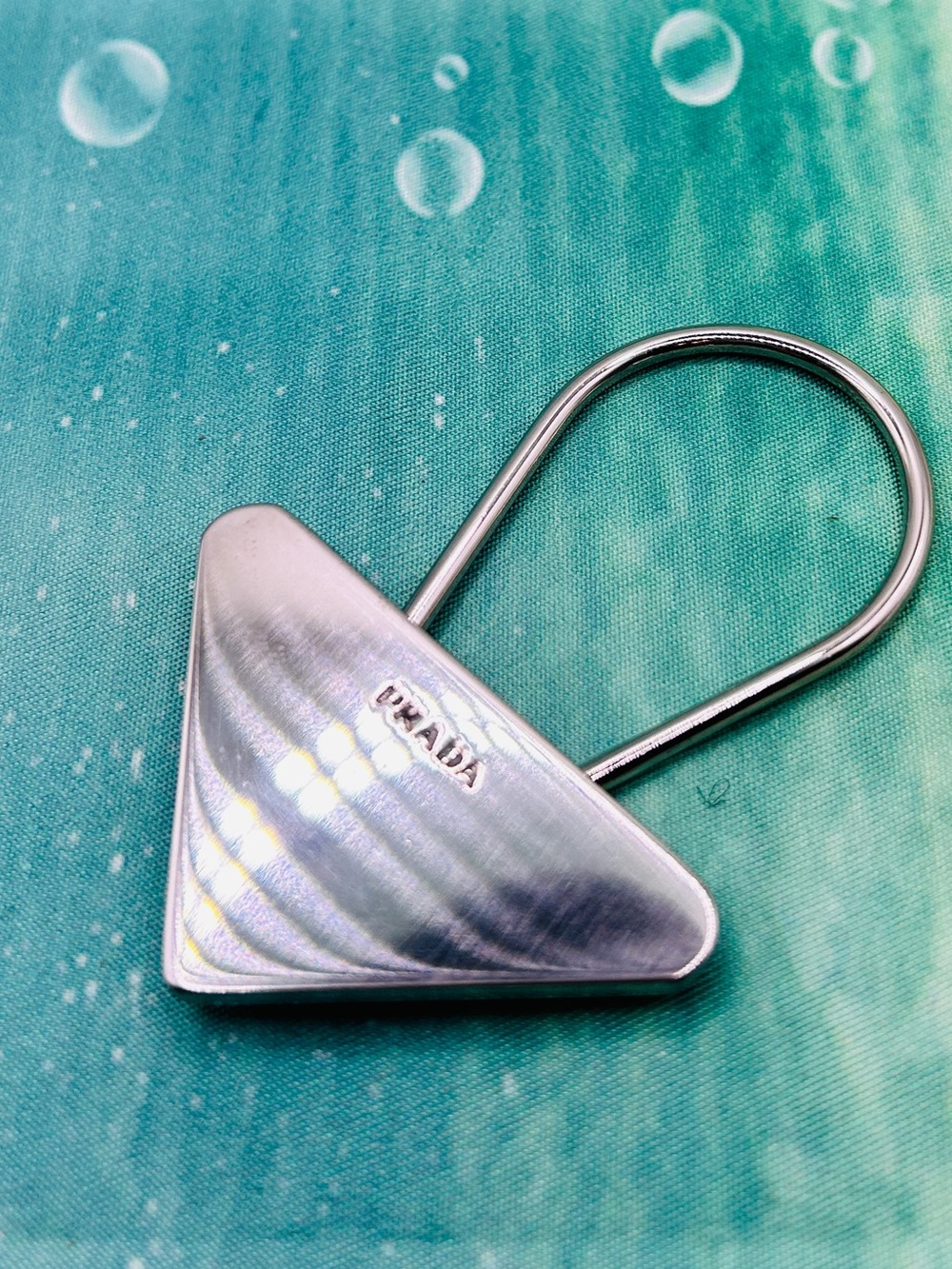 Prada Silver Metal Triangle Logo Clip Keychain (Runway Archive Model M718) COA